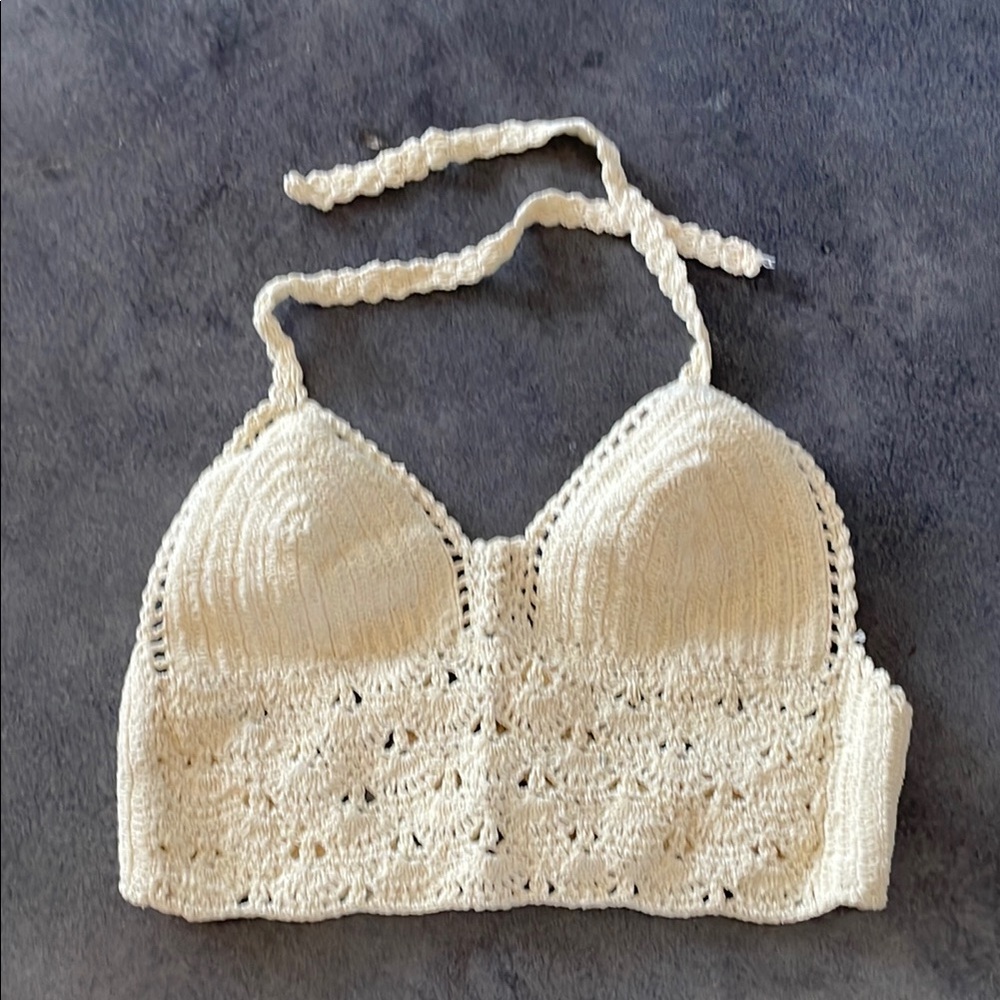 Cream Crochet Halter Top